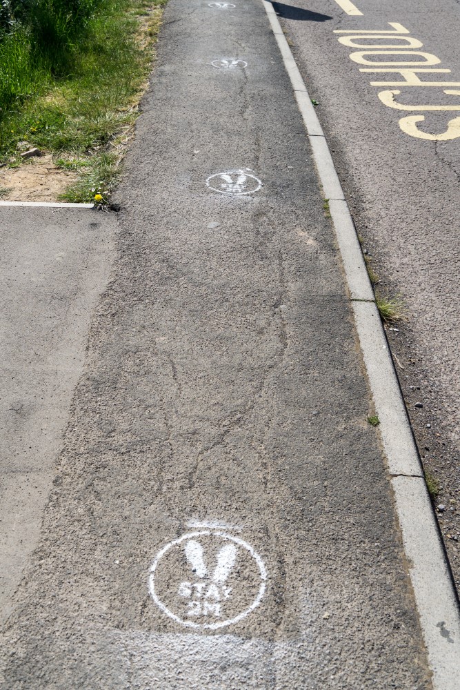 Social distance markings outside Watermore School, Frampton Cotterell